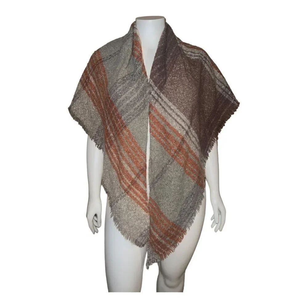 Altar'd State Spice Multicolor Shawl Fringe Orange Gray Brown NWT